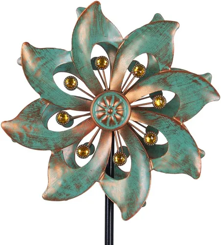 Miniatura 11 de DREAMYSOUL Molinetes de metal para jardín, 9.6 pulgadas de diámetro x 40 pulgadas de alto, molinetes de viento cinéticos para exteriores