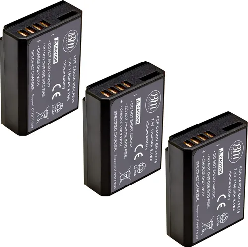 BM Premium Paquete de 3 baterías LP-E10 para cámaras digitales Canon EOS Rebel T3, T5, T6, T7, Kiss X50, Kiss X70, EOS 1100D, EOS 1200D, EOS 1300D,