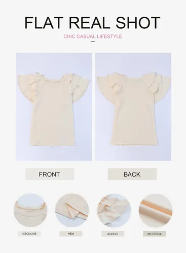 Miniatura 5 de EVALESS Blusas de verano para mujer, cuello redondo, manga corta, con volantes, color liso, ajustadas, blusas casuales