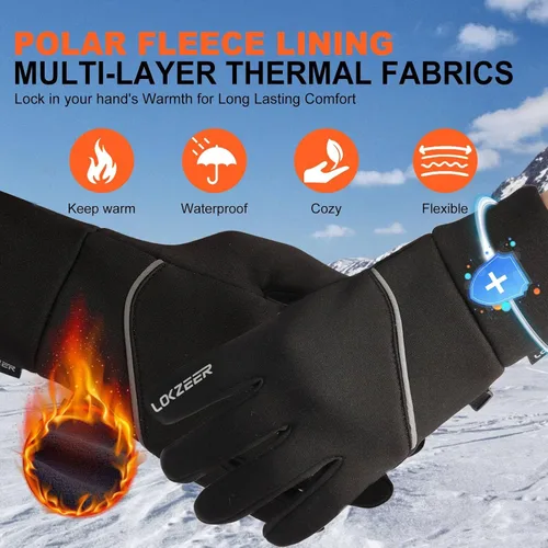 Miniatura 2 de Guantes de ciclismo de invierno para hombres y mujeres guantes térmicos impermeables con pantalla táctil y palma antideslizante, guantes ligeros