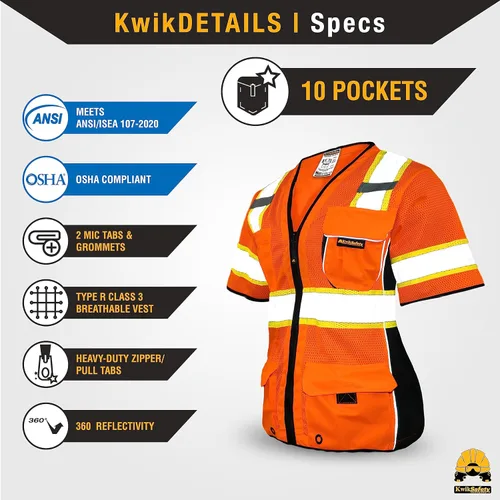 Miniatura 4 de KwikSafety - Charlotte, NC - Men's & Women's Class 3 Safety Vest PPE Hi Vis Reflective ANSI OSHA Naranja Mujer 1 Pack