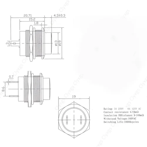 Miniatura 5 de Clyxgs SPST Mini interruptor de botón AC250V/3A AC125V/6A sin bloqueo Interruptor de botón momentáneo tapa negra, paquete de 20