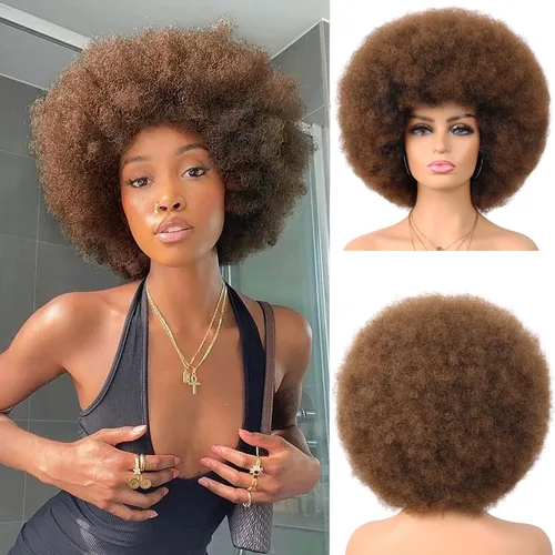 Miniatura 9 de G&T Wig Pelucas rizadas afro de los años 70 para mujeres negras, sin pegamento y suaves pelucas afro negras grandes, con volumen y suaves de aspecto