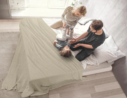 Miniatura 3 de Utopia Bedding Manta de punto gofre de 100 % algodón, tamaño grande para cama, ligera, transpirable, suave y acogedora, regalos para mujeres, Caqui