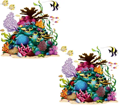 Beistle Accesorios de decoración de pared de arrecife de coral – 2 kits de telón de fondo de fotos de escenas oceánicas submarinas, fondo de fiesta