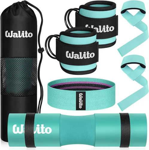 Miniatura 8 de WALITO 8Pcs Barbell Pad Set for Hip Thrust - Squat Pad,Gym Accessories for Women with Bar Bad,Bench Press, with Gym Ankle Straps,Resistance Bands