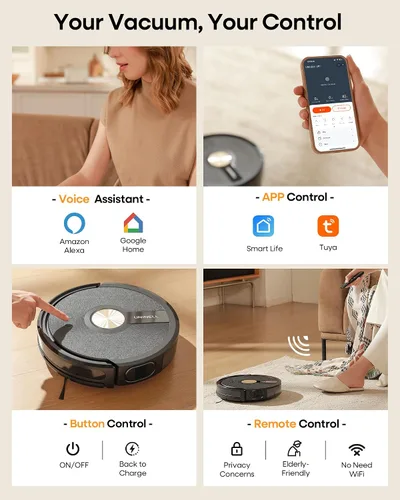 Miniatura 12 de Robot aspirador y trapeador combinado, aspiradora robótica de 5000 Pa, robot de vacío de 180 minutos de funcionamiento con control