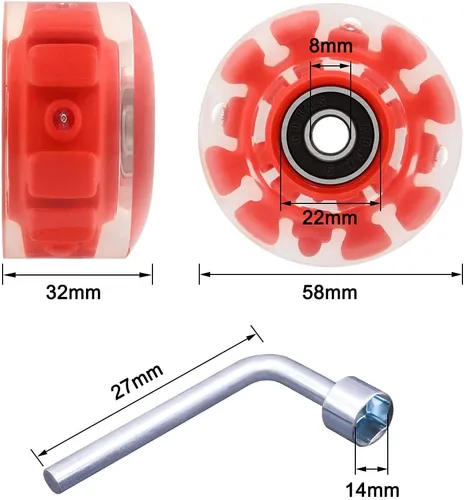 Miniatura 6 de Tanzfrosch Paquete de 8 Ruedas de Patines con Rodamientos Instalados Ruedas Cuádruples con Luz para Patinaje de Doble Fila y Monopatín 82A Rojo