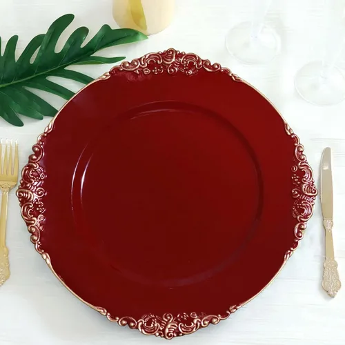 Miniatura 26 de Efavormart - Paquete de 6 platos barrocos redondos de oro rosa de 13 pulgadas, borde en relieve de hojas, perfecto para decoración de catering