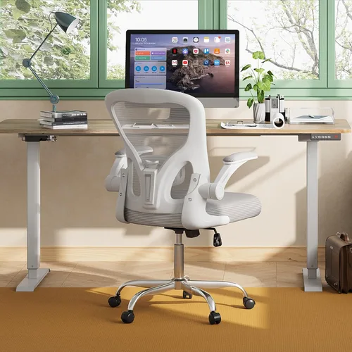 Miniatura 2 de DEVAISE Silla de oficina ergonómica para computadora con reposabrazos abatibles, cómoda malla con soporte lumbar ajustable, color blanco