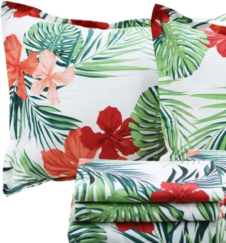 Miniatura 75 de FADFAY Juego de sábanas tamaño King, 100% algodón, elegante ropa de cama de granja con hojas verdes menta y flores blancas, sábana suave