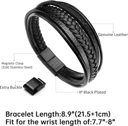 Miniatura 2 de murtoo Pulsera de cuero para hombre con cierre de cuero de vaca multicapa trenzada para hombre