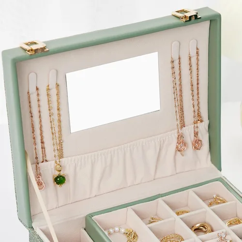 Miniatura 4 de Zumier Joyero organizador portátil para mujeres y niñas con piel sintética, caja organizadora de aretes con espejo de maquillaje para cumpleaños