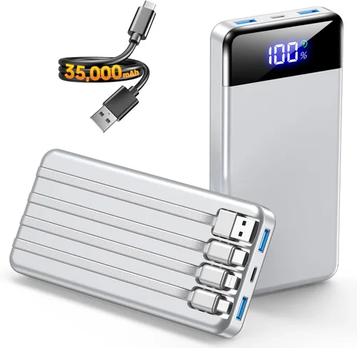 Miniatura 9 de Cargador portátil de 35000 mAh - Powerbank con 4 cables integrados, carga rápida de 22.5 W, paquete de batería esencial para viajes y campamentos