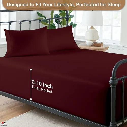 Miniatura 6 de ARlinen Juego de sábanas para autocaravana (48 x 75) tamaño matrimonial 3/4, color burdeos sólido de hasta 8-10 pulgadas de profundidad, para cama