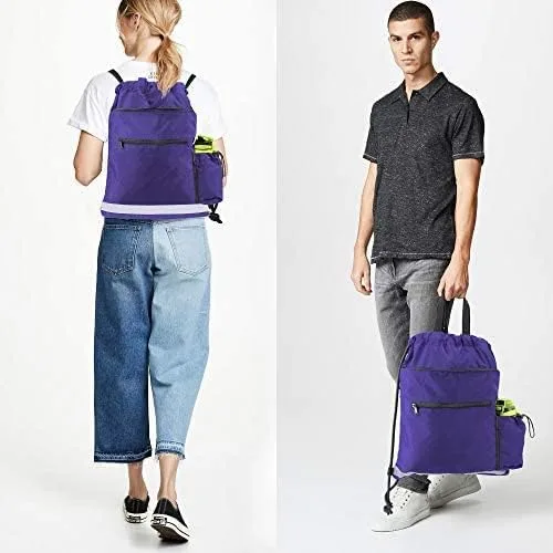 Miniatura 6 de Mochila con cordón, con estilo deportivo, bolsa de gimnasio para mujeres, hombres y niños, bolsa de gran tamaño con zíper y bolsillos de malla