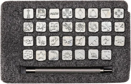 Miniatura 2 de PH PandaHall Juego de 32 sellos de acero inoxidable para artesanía en cuero con temática de insectos, herramienta con 1 mango para cinturón