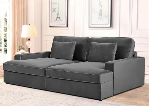 Miniatura 8 de Container Furniture Direct Moderno sofá cama de terciopelo con diseño lujoso, elegante centro de mesa para salas de estar elegantes y cómodos Gris