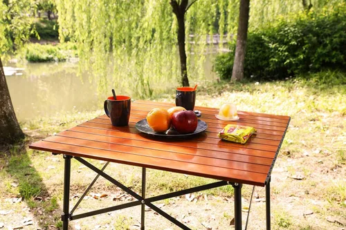Miniatura 2 de Portal Mesa Cuadrada Plegable de Aluminio Ligero con Tablero Enrollable para 4 Personas Mesa Compacta con Bolsa de Transporte para Camping, Picnic