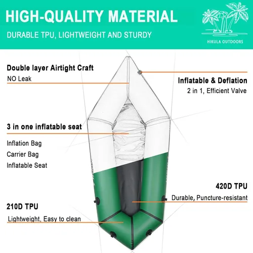 Miniatura 2 de Inflatable Lightweight TPU PackRaft Eco-Friendly White Water Rafting Micro Inflatable Kayak Canoe Carry Bag Included