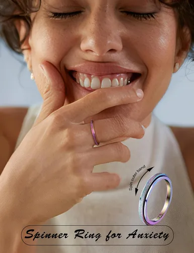 Miniatura 24 de Diamday Anillos antiestrés para mujeres y hombres – Anillo giratorio de acero inoxidable de 2/4 para aliviar la ansiedad y el estrés, con purpurina