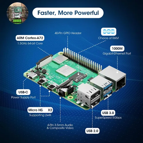Miniatura 2 de RasTech Raspberry Pi 4 Kit de inicio de 4GB con placa Pi 4 de 4GB, tarjeta de 32GB, 4 disipadores de calor de cobre, 2 cables de salida HD, fuente