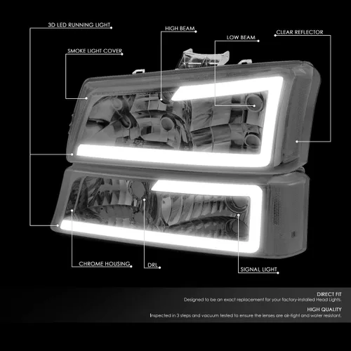 Miniatura 2 de Juego de faros delanteros y defensa DNA MOTORING HL-LB-CSIL03-SM-CL1 con lentes ahumados 3D LED DRL compatible con 03-06 Silverado 1500-3500