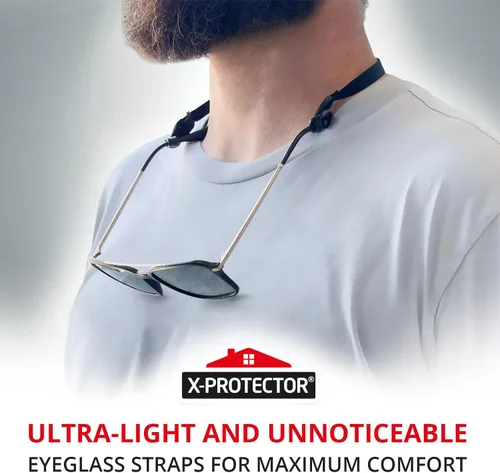 Miniatura 5 de X-Protector Correa para Gafas - 4 PCS, Negro - Correa para Gafas de Sol con Soporte Universal para Gafas - Correas Ajustables para Anteojos