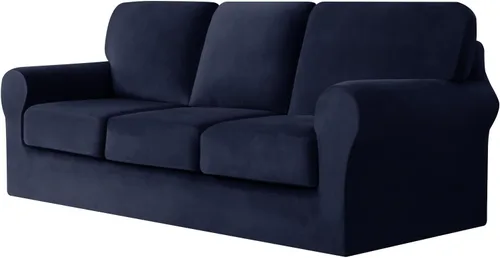 Miniatura 90 de UNBBRRL Fundas de sofá de 3 piezas para sofá, funda de terciopelo elástico para sillón con 1 funda de cojín de asiento y 1 funda de respaldo