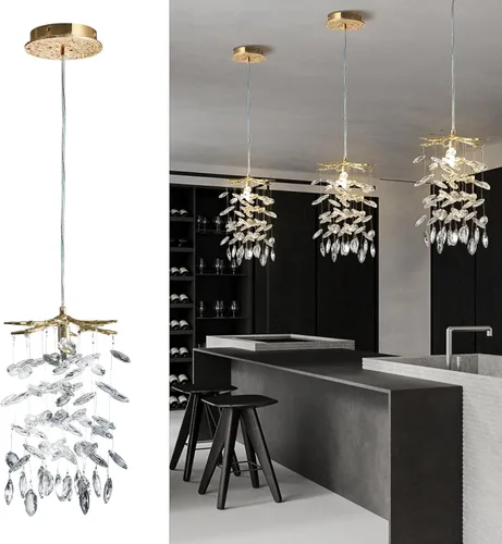 YUYI Lámpara colgante de cristal de 8.3 pulgadas para isla de cocina, modernos candelabros de rama de árbol dorados, lámpara colgante redonda de