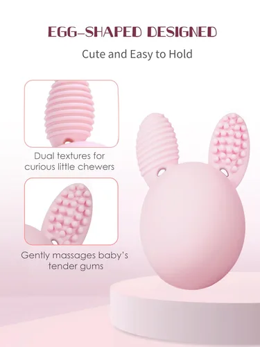 Miniatura 2 de Mordedor Bebé Juguete De Dentición De Conejo Huevo Sonajero Juguete Alivio Del Dolor De La Dentición Para Bebés Niños Niñas Rosa