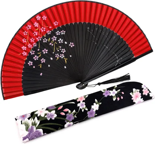 Miniatura 32 de Abanico plegable de seda y bambú, 8.27 pulgadas (21 cm), estilo retro, vintage, elegante y encantador, chino/japonés, regalo para mujeres y niñas