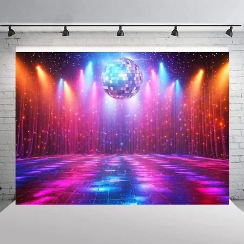 Miniatura 2 de Telón de fondo para decoración de discoteca, retro brillante, fiesta de los años 70, 80, 90, temática de escenario, danza, decoración de fiesta