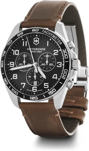 Miniatura 2 de Victorinox Fieldforce - Reloj cronólogo clásico con esfera negra y correa de cuero marrón, Marrón, Cronógrafo