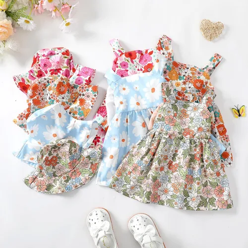 Miniatura 5 de Vestido para bebé recién nacida niña pequeña Vestido para niña pequeña de cuello halter sin mangas con flores Vestido de verano para niña de espalda