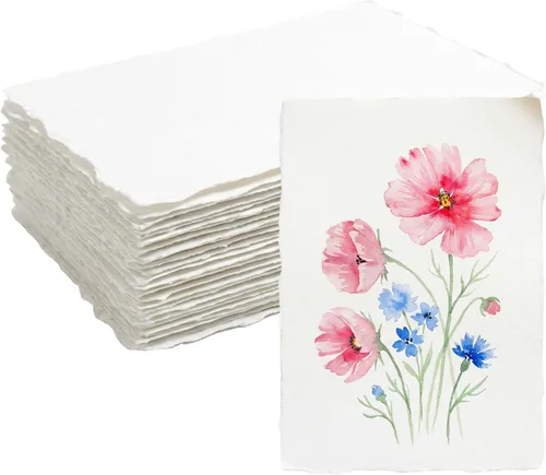 ANSSDO 100 hojas de papel de acuarela con bordes deckled, papel mixto de 160 GSM, hecho a mano en 4 x 6 pulgadas para tarjetas Aceo, pintura de