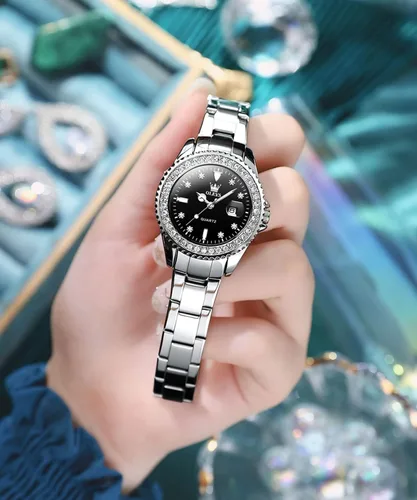 Miniatura 8 de OLEVS Reloj de pulsera para mujer, elegante, con diamantes, analógico, de cuarzo, de dos tonos, de acero inoxidable, impermeable, luminoso, regalo