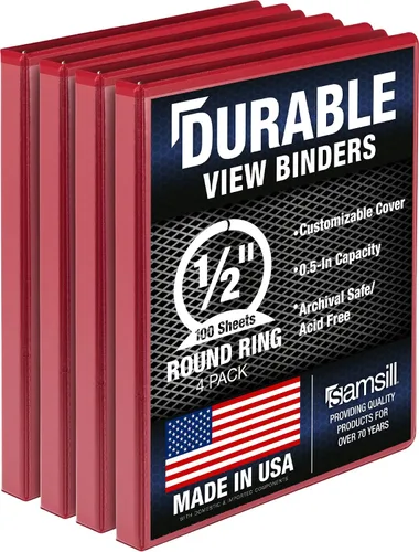 Miniatura 15 de Samsill Carpeta duradera de 0.5 pulgadas, fabricada en los Estados Unidos, carpeta transparente personalizable con anillos redondos, color negro