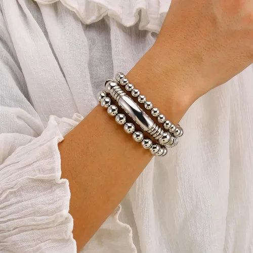 Miniatura 4 de Brazalete de oro para mujer, grueso, curvado, apilable, chapado en abalorios, pulseras elásticas