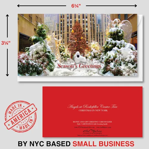 Miniatura 3 de Angels At Rockefeller Center NYC - Juego de 6 tarjeteros de Navidad con sobres blancos - Season's Greetings Holiday Tri-Fold Cash, cheques