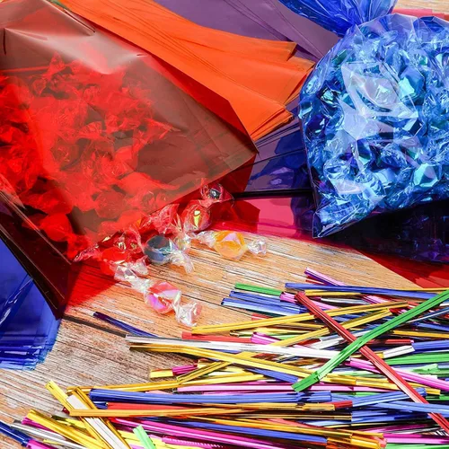 Miniatura 2 de GAKA Bolsas de plástico transparentes azules con lazos, bolsas de celofán con lazos, paquete de 50