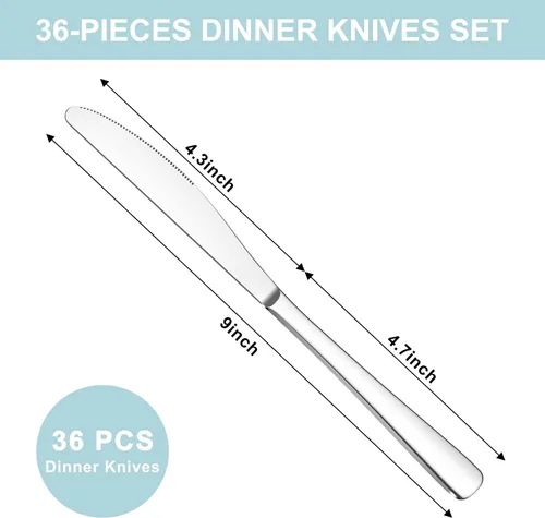 Miniatura 2 de Juego de cuchillos de mantequilla de 36 piezas, cuchillo de mantequilla de 9 pulgadas, juego de cuchillos de cena de acero inoxidable de grado
