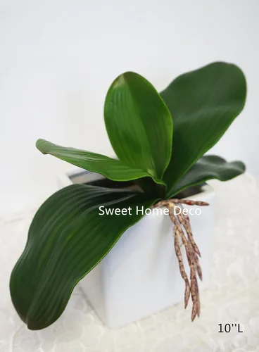Sweet Home Deco - Juego de 2 hojas artificiales de orquídea Phanaenopsis con raíces realistas (1, 10 pulgadas de largo)