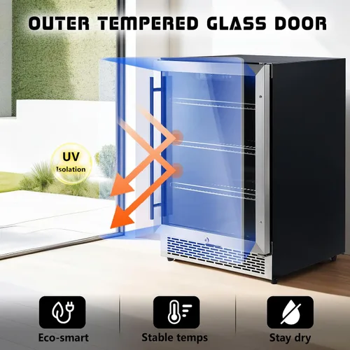 Miniatura 6 de Albott Refrigerador de bebidas - Refrigerador de 24 pulgadas con puerta de vidrio, estantes ajustables y panel táctil LED, diseño bajo mostrador