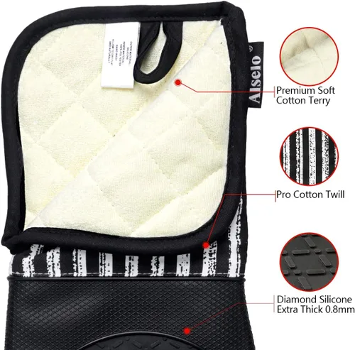 Miniatura 5 de Alselo Guantes de horno de silicona resistentes al calor 932 ℉ con guantes de cocina impermeables y antideslizantes, juego de 2 guantes de horno