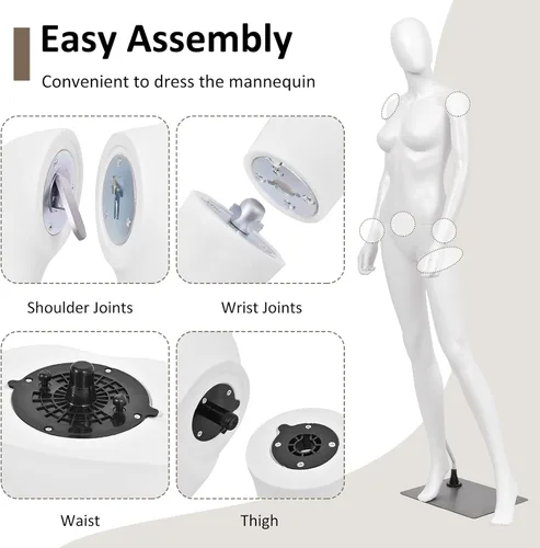 Miniatura 5 de S AFSTAR Maniquí femenino de 5.8 pies/70 pulgadas, forma de vestido ajustable y desmontable, modelo de maniquí de cuerpo completo, soporte de torso