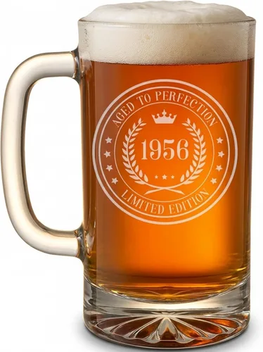 Miniatura 8 de Spotted Dog Company Taza de cerveza de vidrio grabada de 16 onzas vintage de 1956 – Regalos de feliz cumpleaños 70 para hombres y mujeres