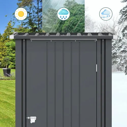 Miniatura 5 de Greesum Cobertizo de almacenamiento para exteriores de 3 x 3 pies, cobertizo de metal con cerradura para patio trasero, piscina, patio y Negro