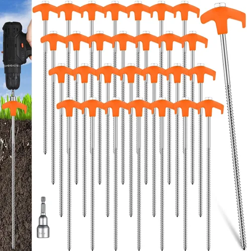 Miniatura 8 de Hicarer 20 piezas 30 cm Estacas de tienda de enroscar para acampar, estacas de metal resistentes con punta roscada y cabeza hexagonal para acampar