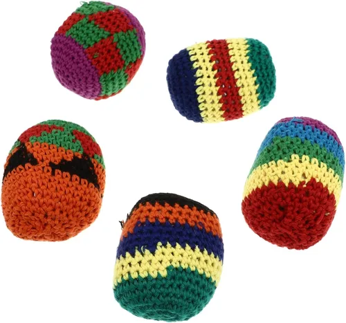 Puf para exteriores, 5 piezas, divertidos sacos de bolas de hacky, colores assoerted, tejidos, kickball, bolas de punto suave para principiantes al